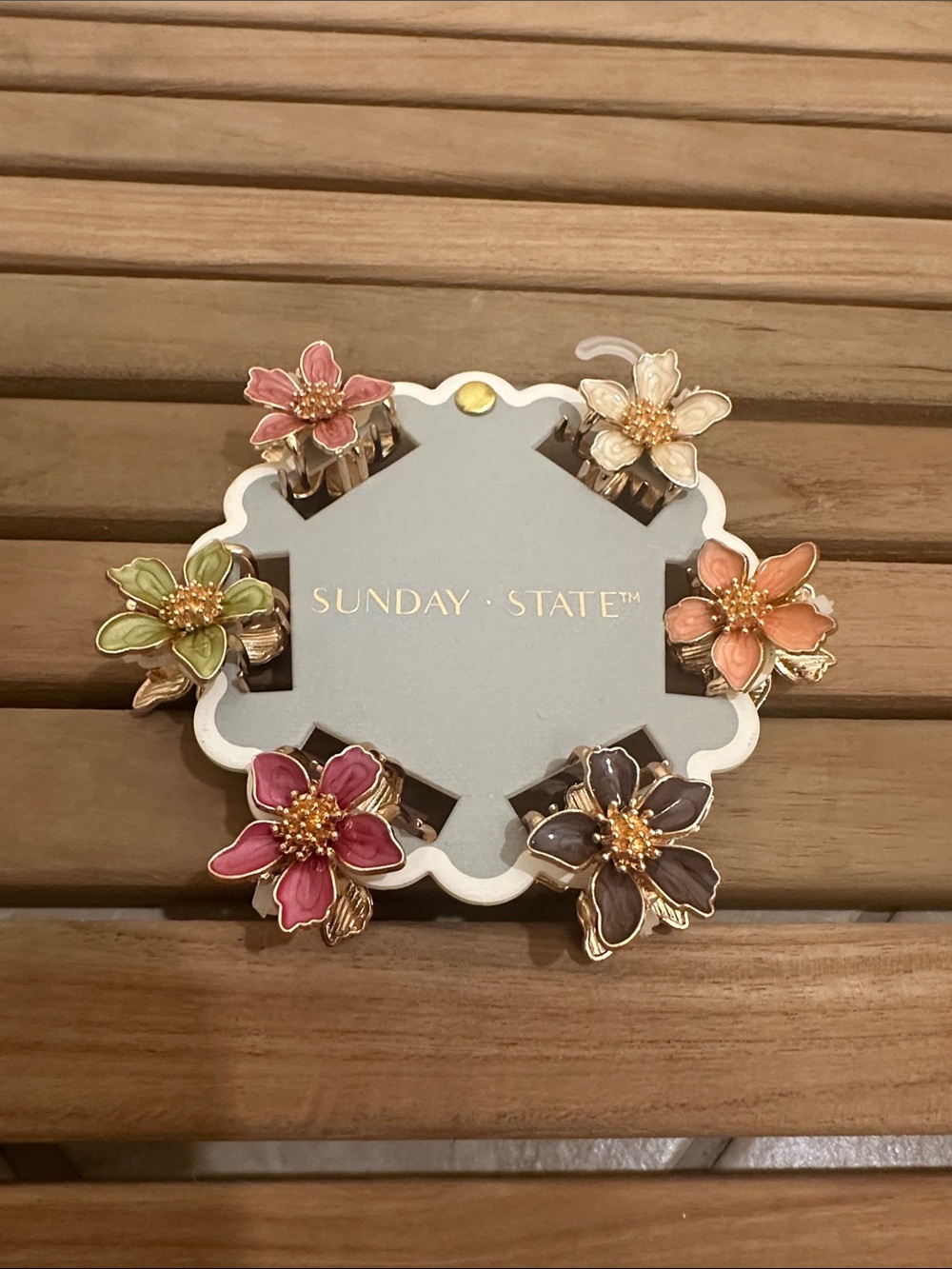 Sunday State Enameled FloralHair Clip Mini Set of 6 Multi-Color